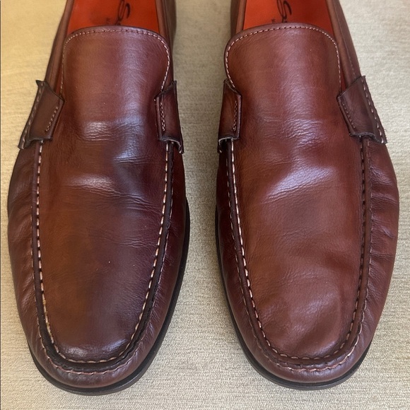Santoni Faith Brown Leather Moc Toe Slip-On Loafer Shoes Men\'s Size 11.5 EE Wide main image 14